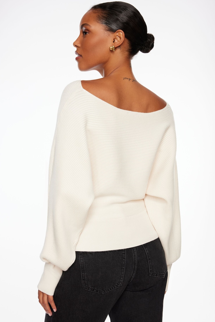 Long Sleeve Boat Neck Sweater Sea Salt Beige large