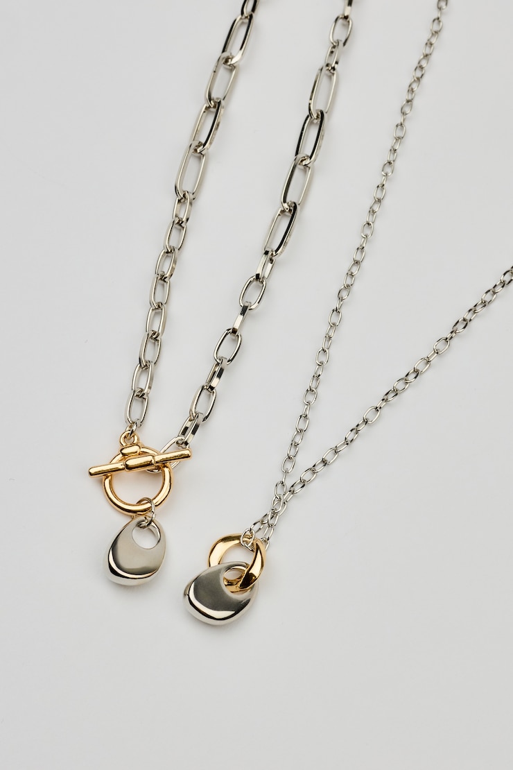 Set of 2 Mini Hammered Oval Necklaces, Gold/Silver, large