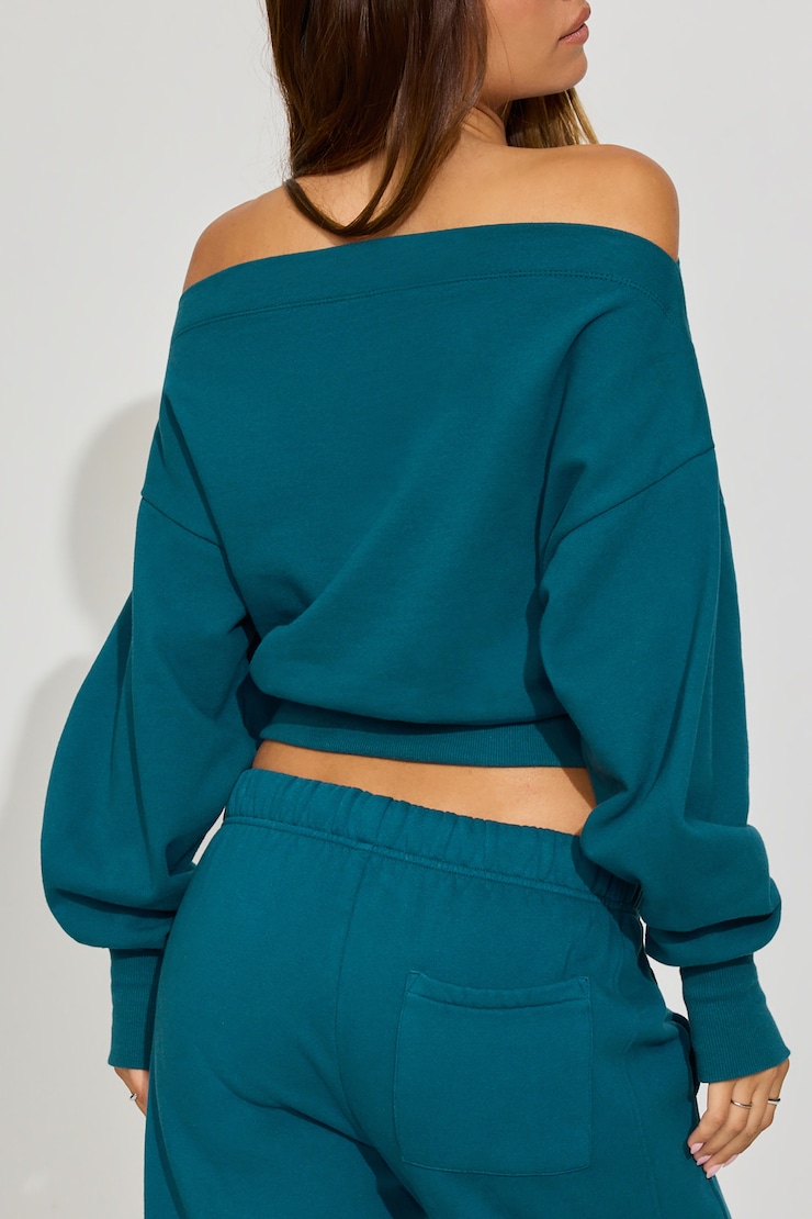 SoftTerry Rib Off Shoulder Sweater, Teal Tease, large