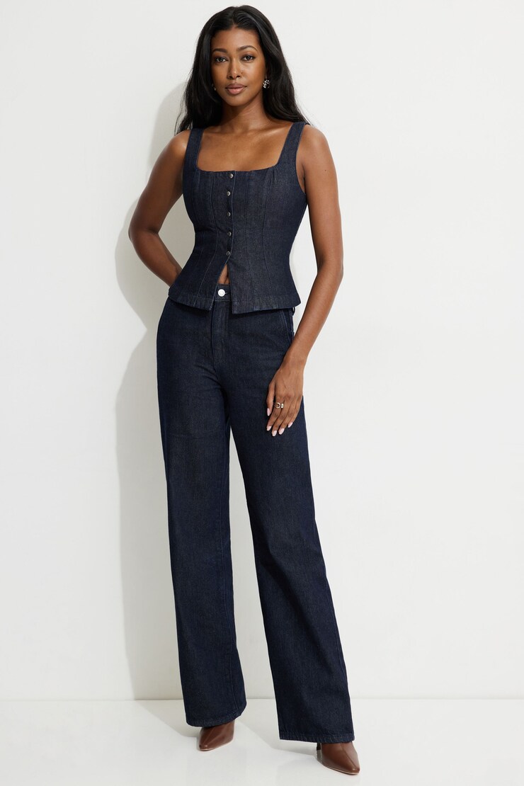 Snap Front Denim Corset Top Indigo/Dark large