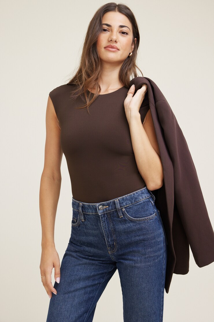 Justaucorps allongé à manches courtes Sculpt Brun café large