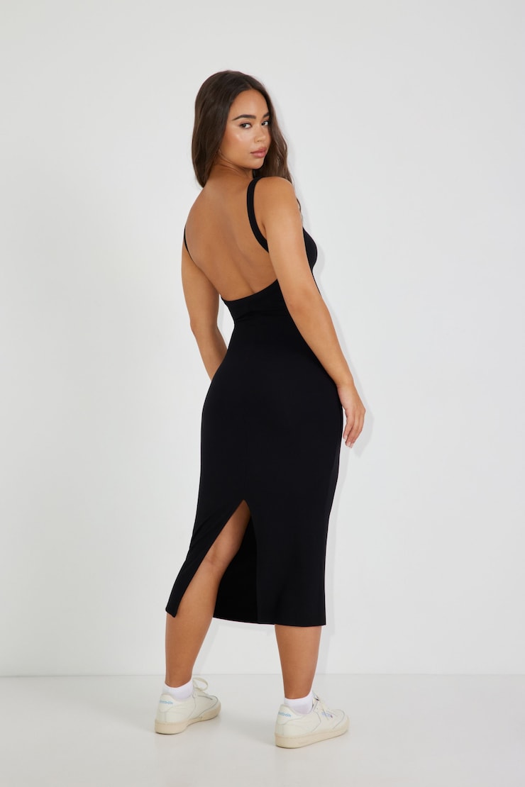 Naomi Low Back Midi Dress , Jet Black, large