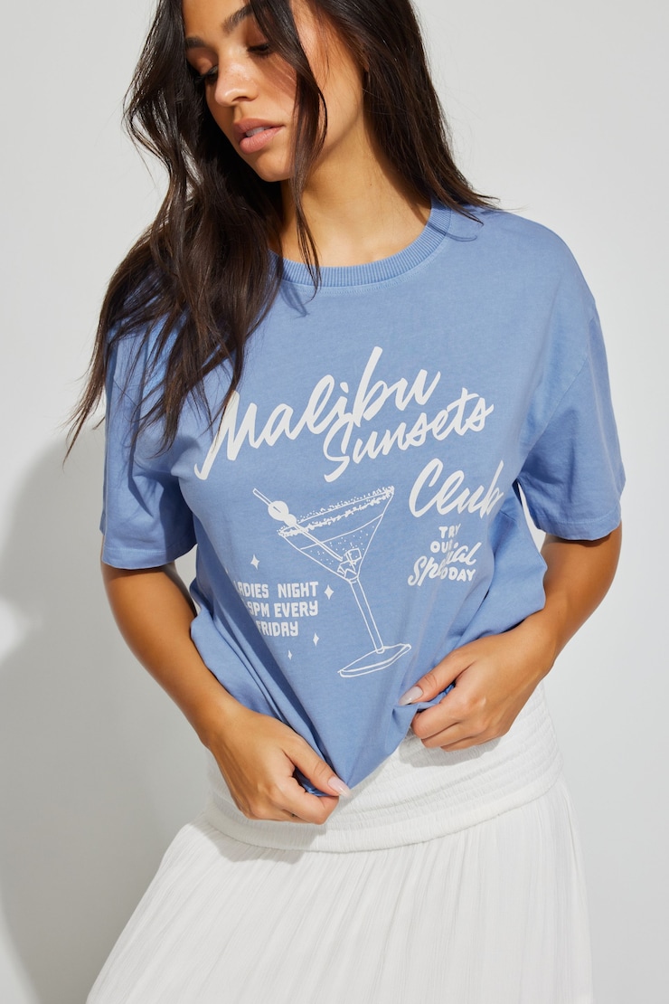 Ex Boyfriend Tee, Washed Blue Skies with "Malibu" Art, large