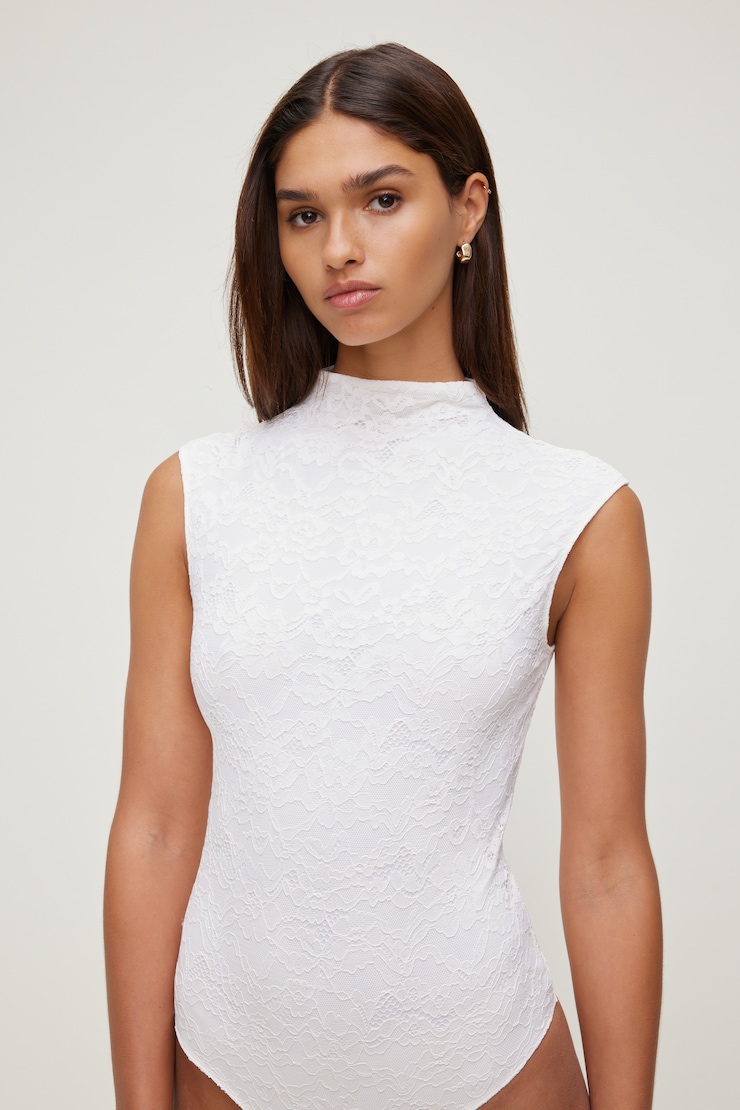 Mock Neck Lace Bodysuit