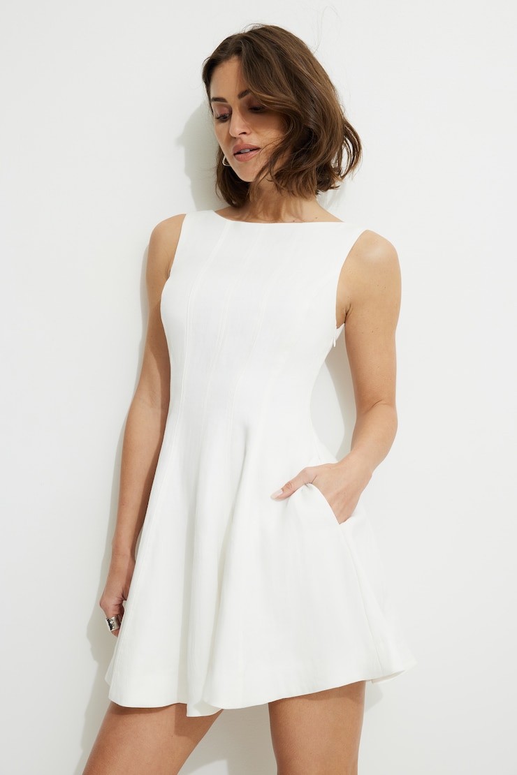 Cecelia Boat Neck Mini Dress Off White large
