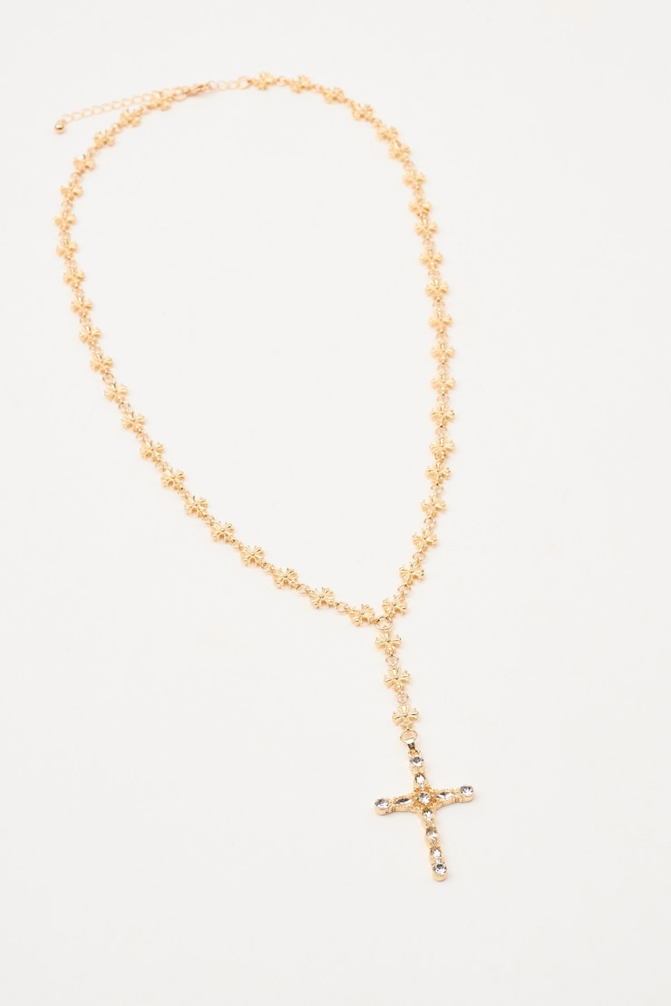 Rosary & Cross Chain, Gold, large