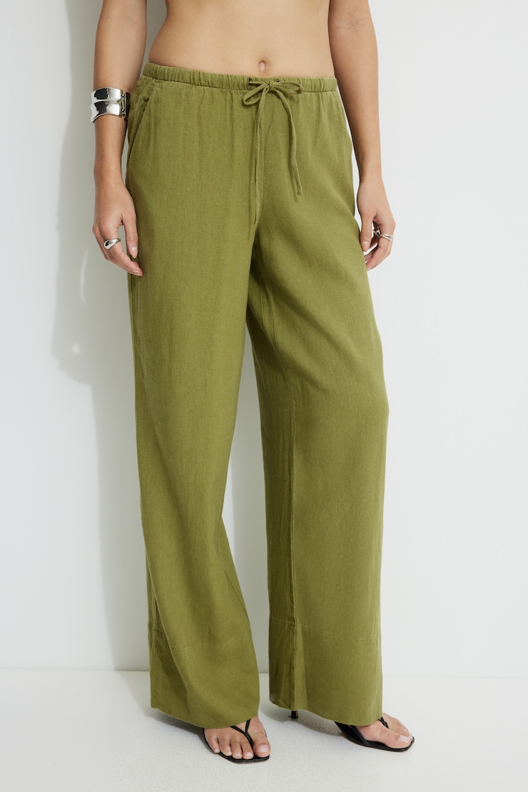 Leo Wide Leg Linen Pants Olive Drab large