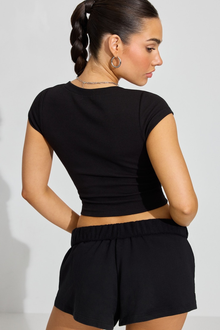 V Neck Ribbed Tee, Jet Black, large