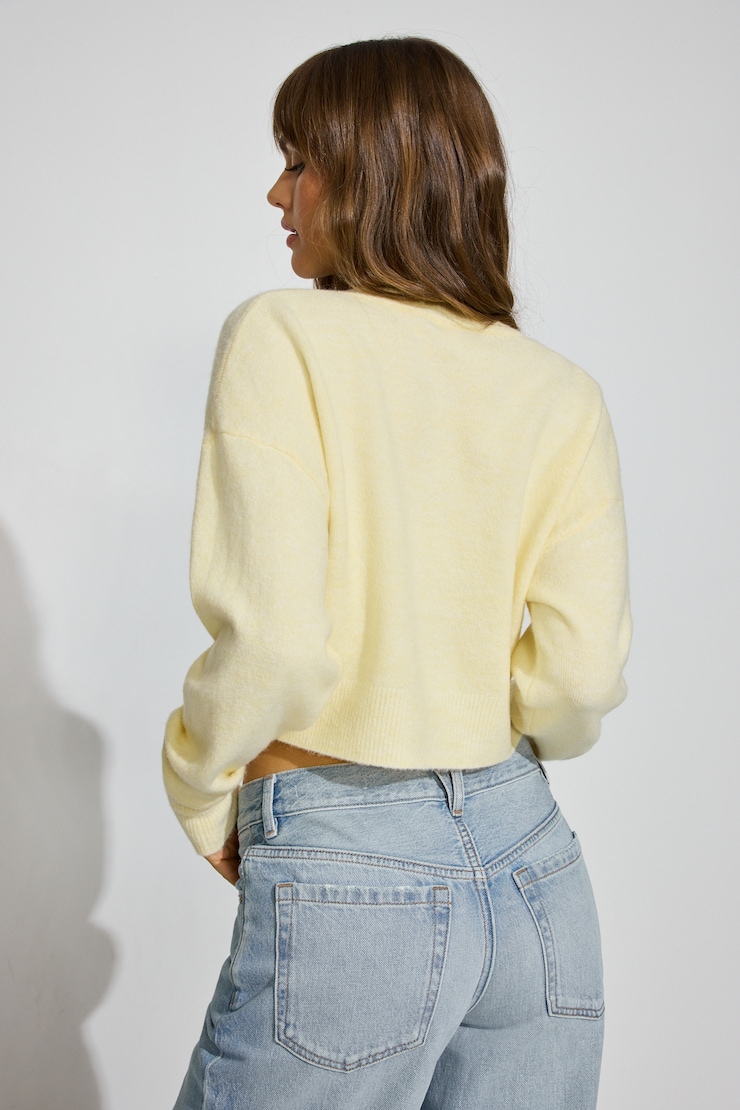 Renee Spongy Cropped Cardigan, Lemon Sorbet, large