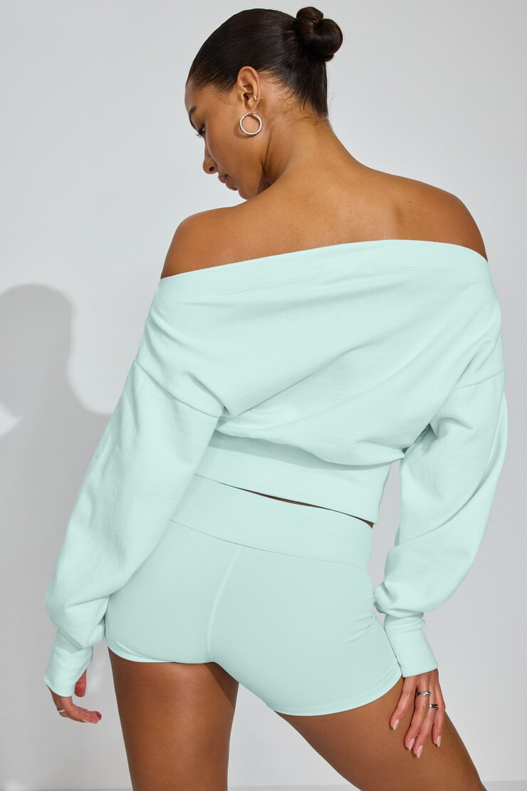 SoftTerry Rib Off Shoulder Sweater, Mint Julep Blue, large