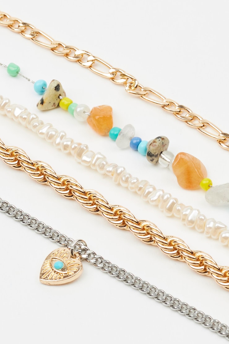 Ensemble de 5 colliers cailloux et perles