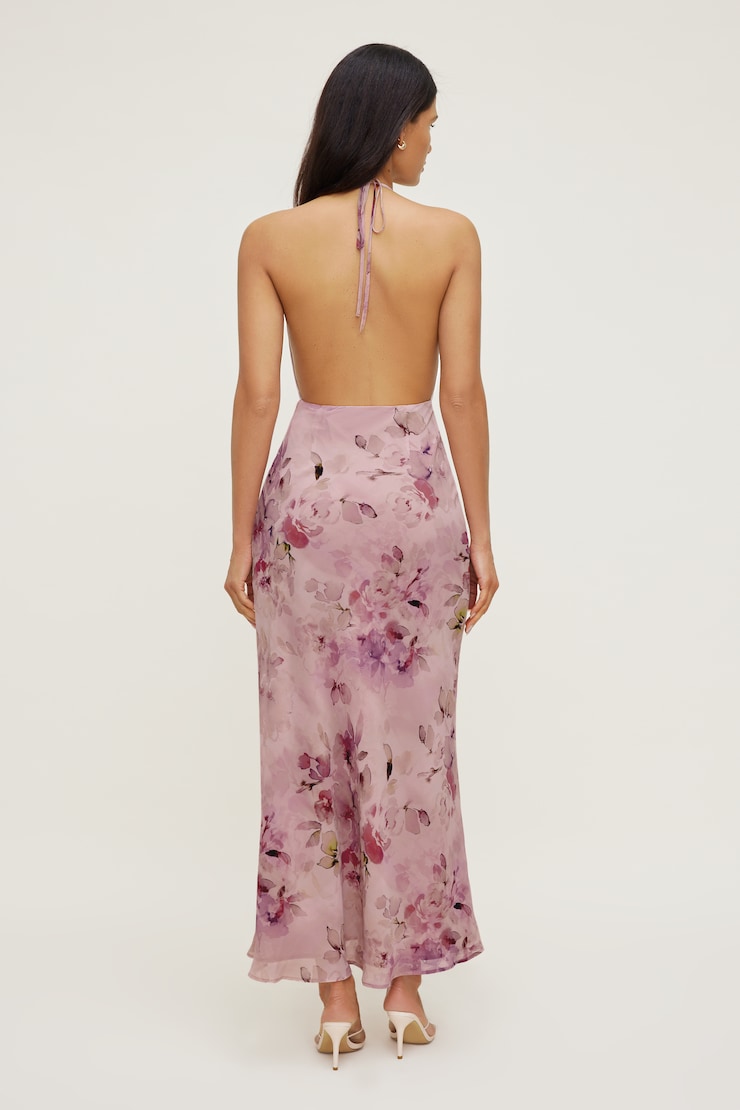 Floral Plunge Cowl Neck Maxi Dress Rose Blossom Pink large
