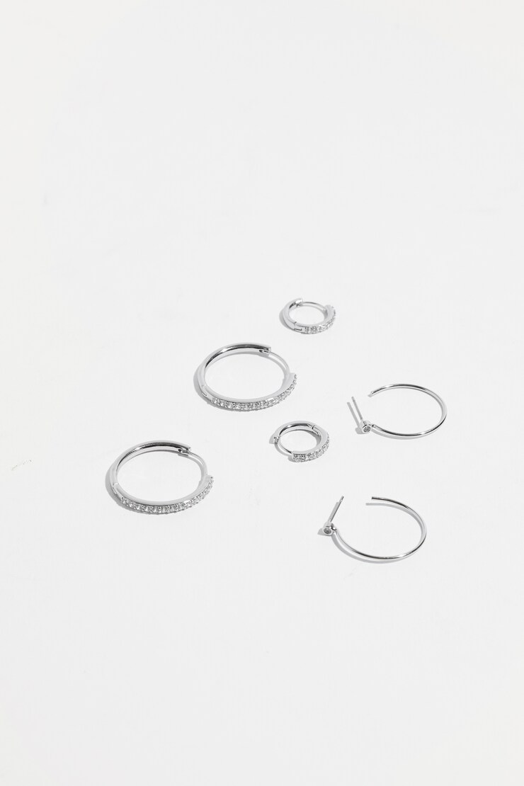 3-Pack Gem Hoop Earrings Silver large