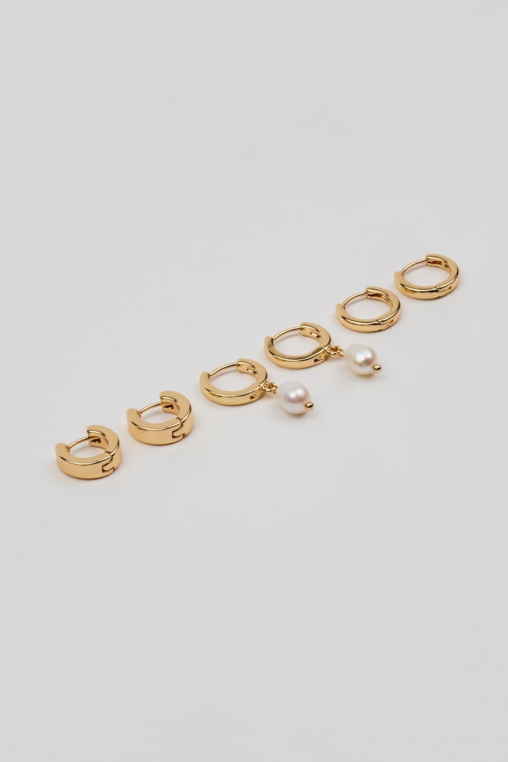 3 Pack Pearl Party Earrings, Off-White/Gold, large