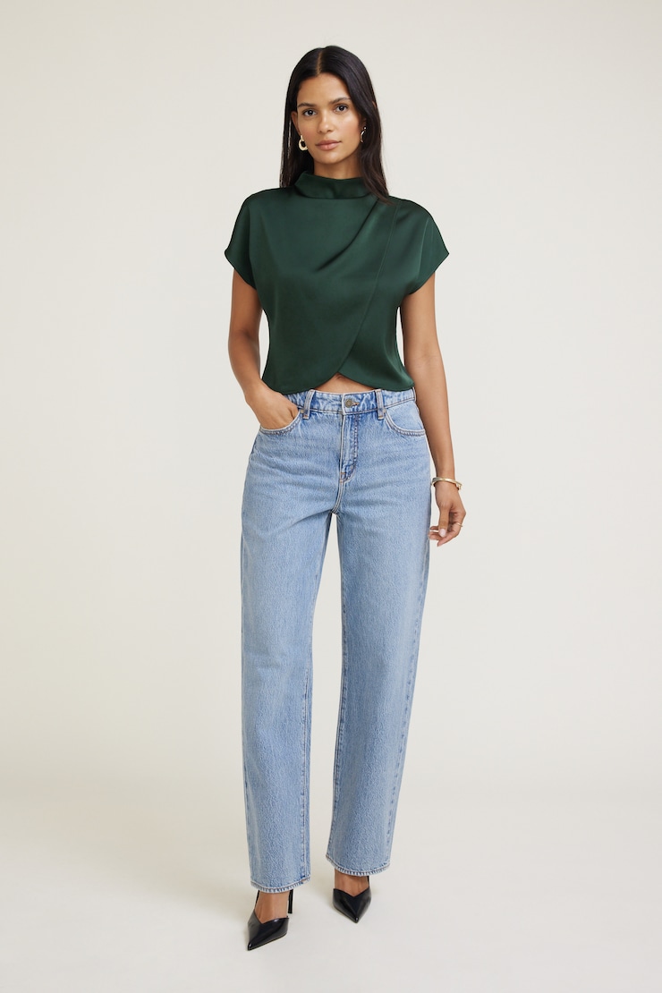 Ella Layered Satin Blouse Scarab Green large