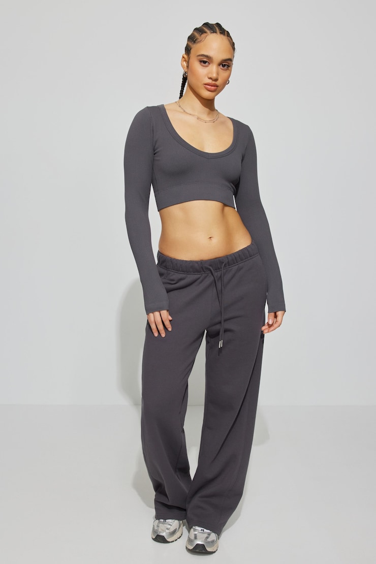 Sonia Seamless Long Sleeve Top , Forged Iron Grey, large