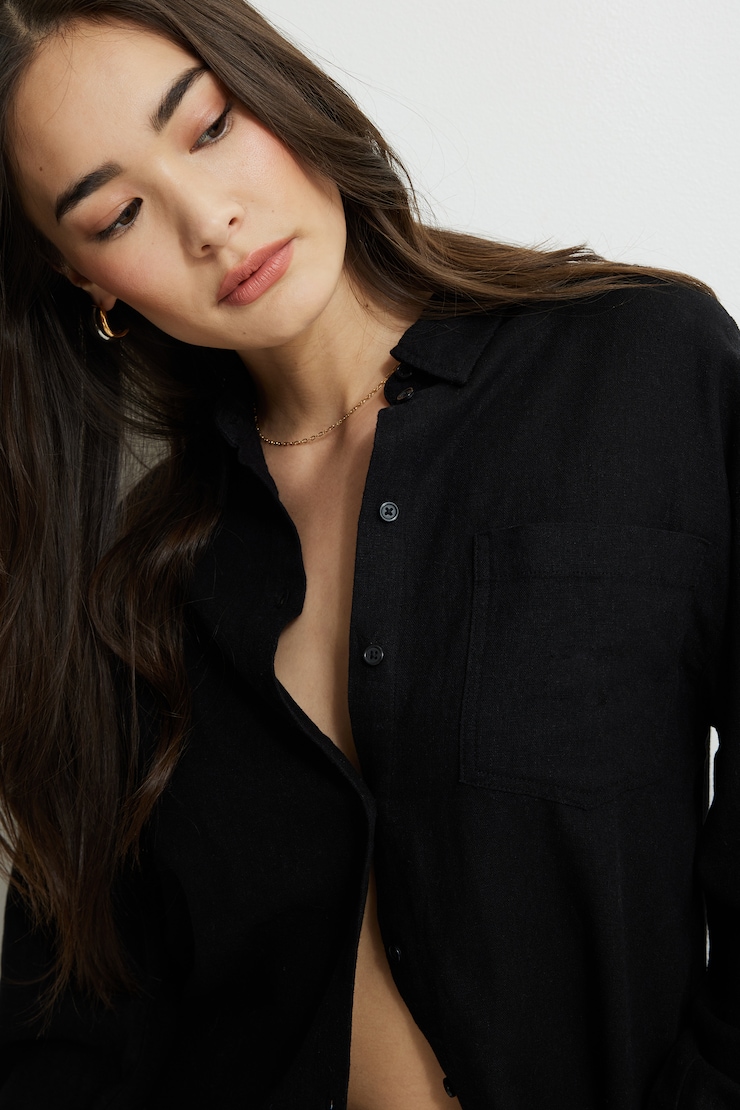 Monroe Oversized Linen Shirt Jet Black large