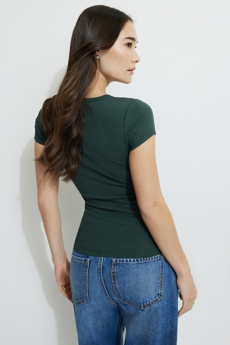 Olive Ribbed Crewneck T Shirt Ponderosa Pine large