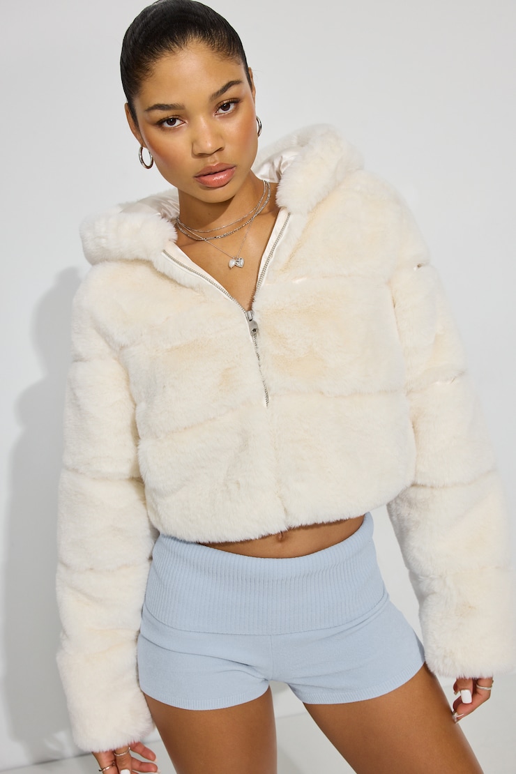 Faux-Fur Puffer Jacket, Snow White, large