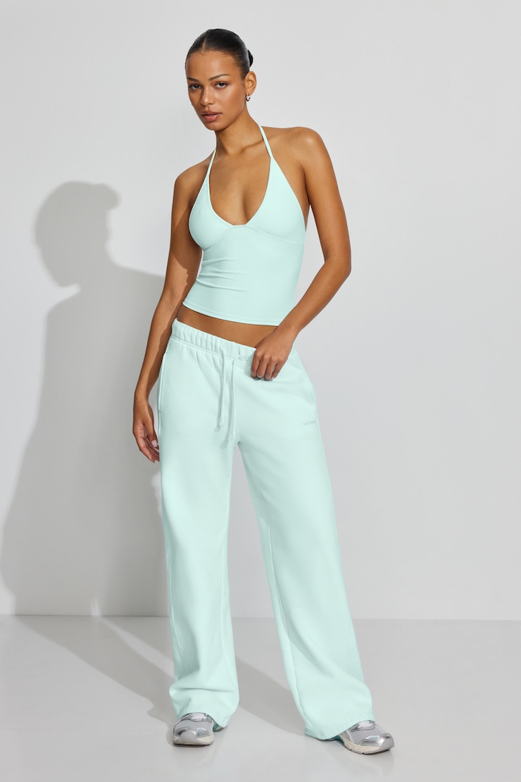 Sleek Plunge Halter Top, Mint Julep Blue, large