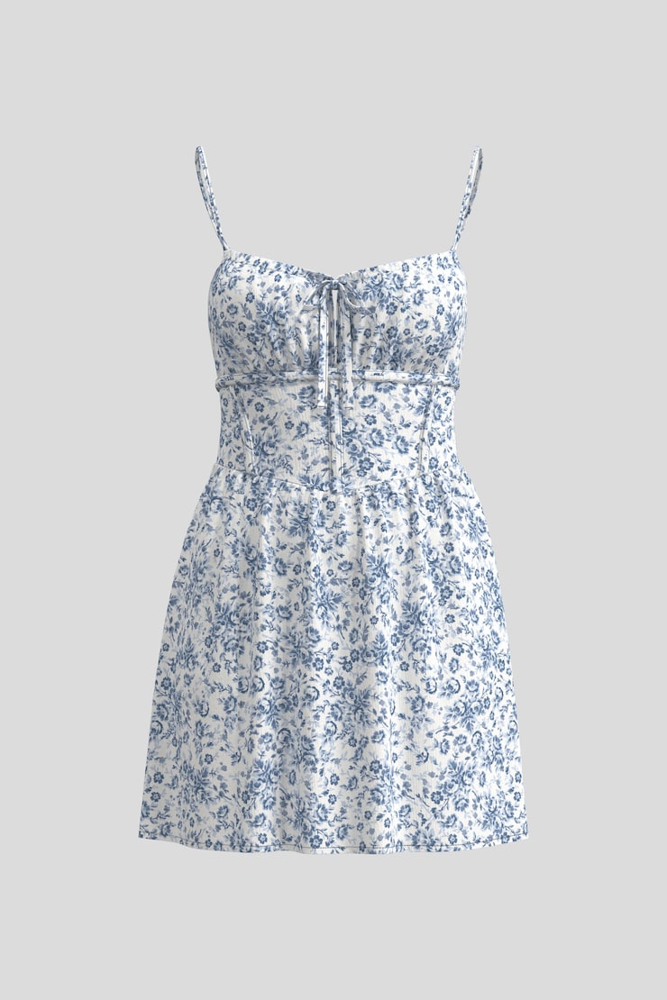 Kaia Cage Back Flare Dress, Blue Floral, large