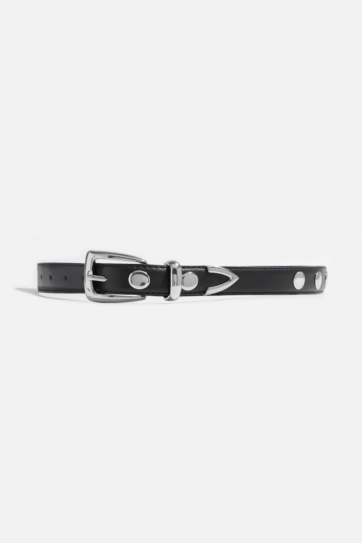 Studded Faux Leather Belt Black / Silver large