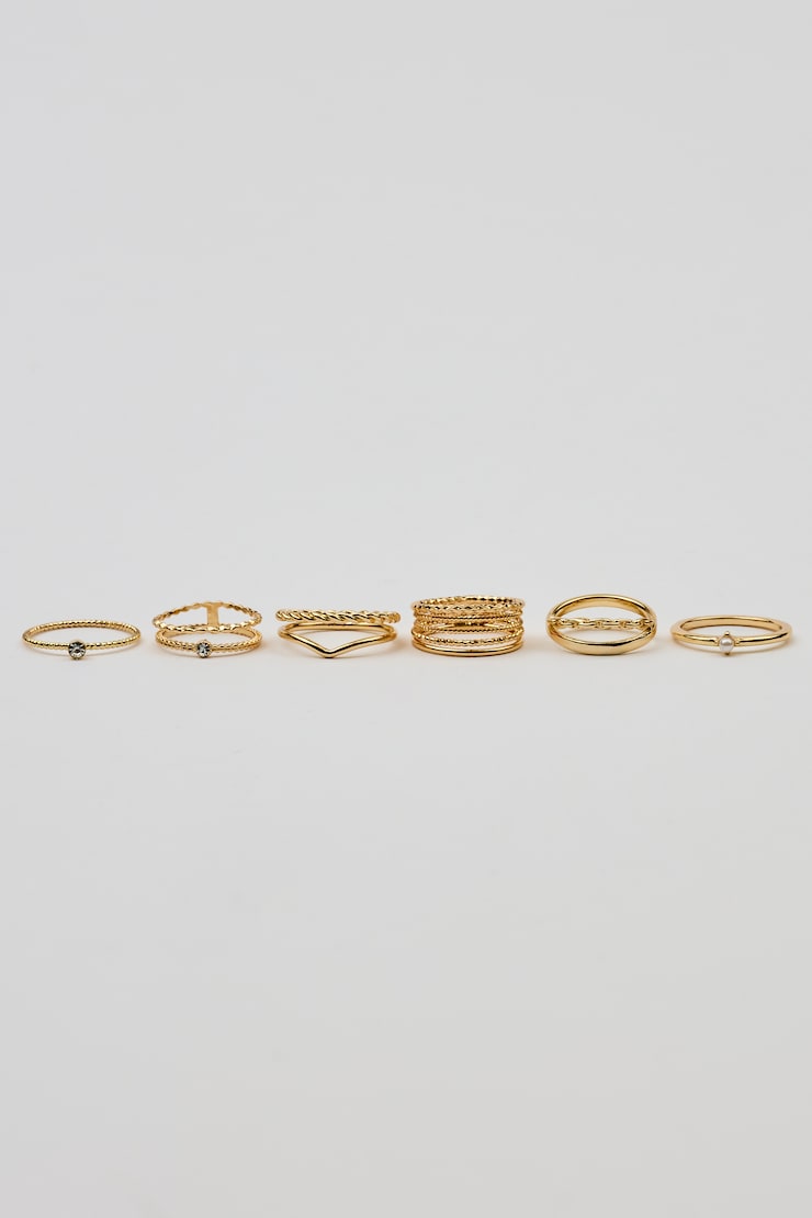 Set of 6 Super Delicate Rings, Clear/Gold, large