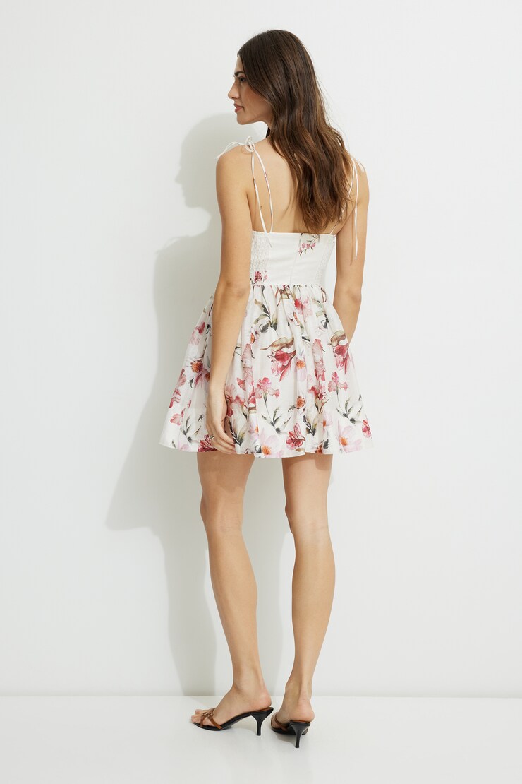 Bow Strap Flared Mini Dress Fallen Florals large