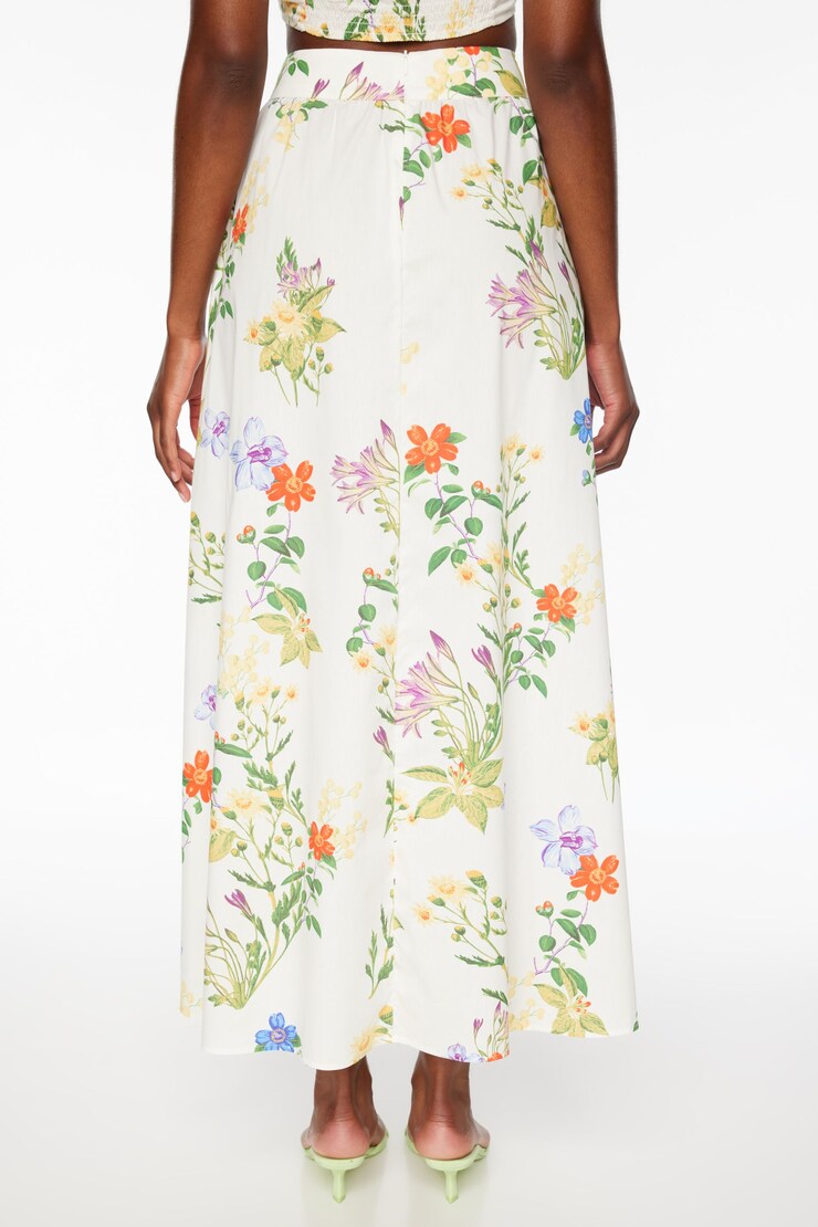 Printed Poplin Maxi Skirt White & Floral  large