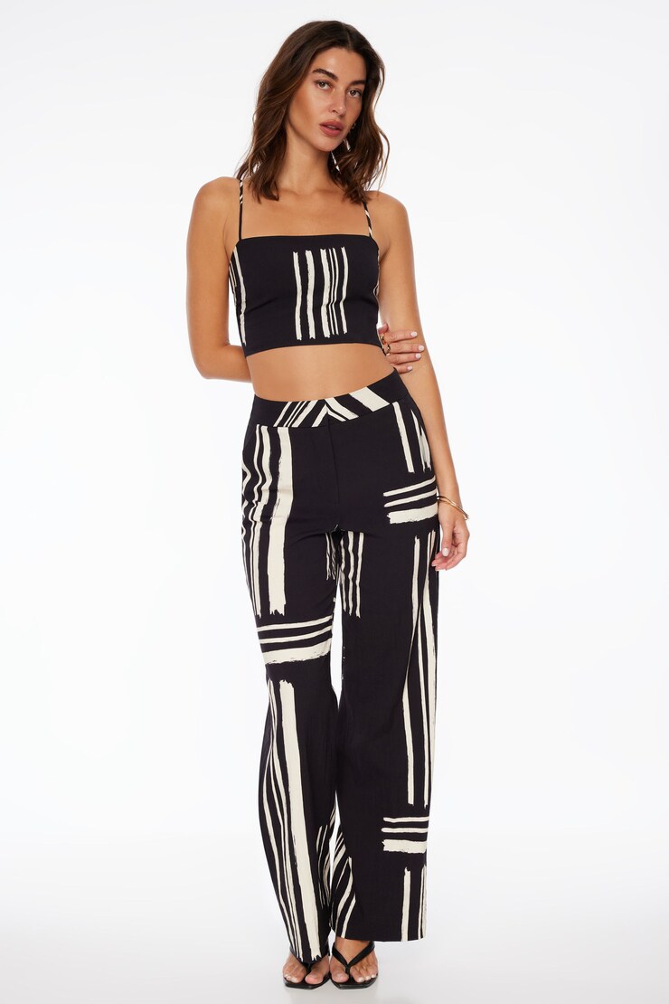 Pantalon Yasmin à jambe droite Black & White Geometric large