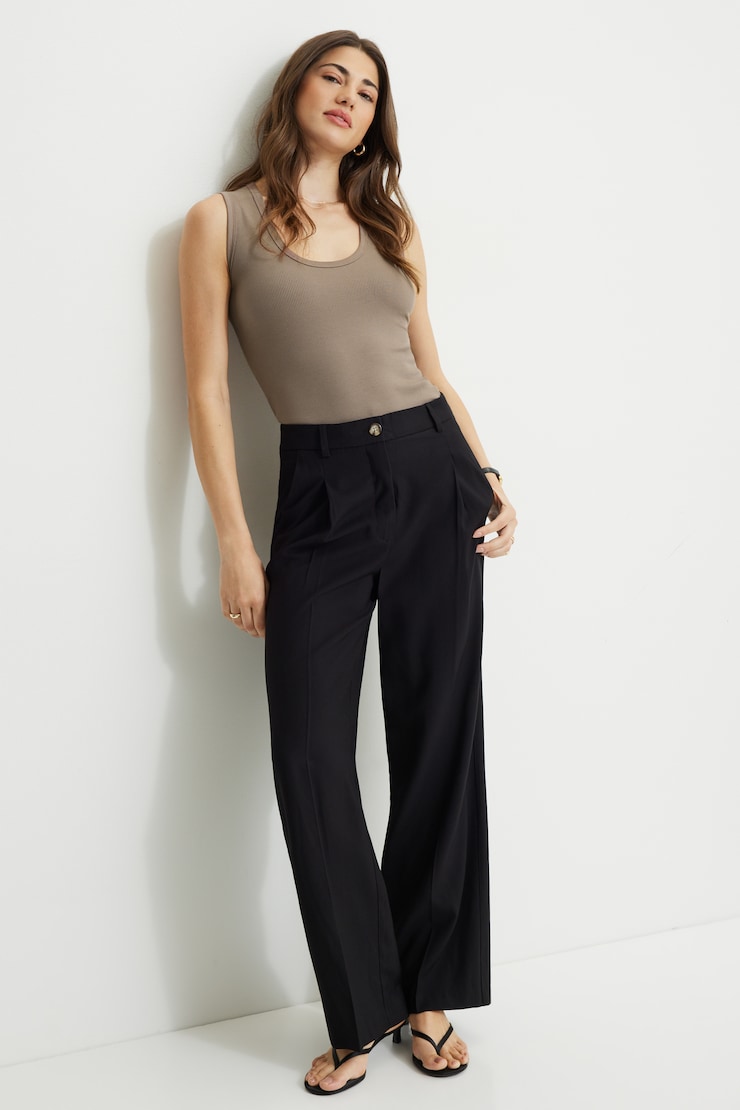 Pleated Straight Leg Twill Pants Jet Black large