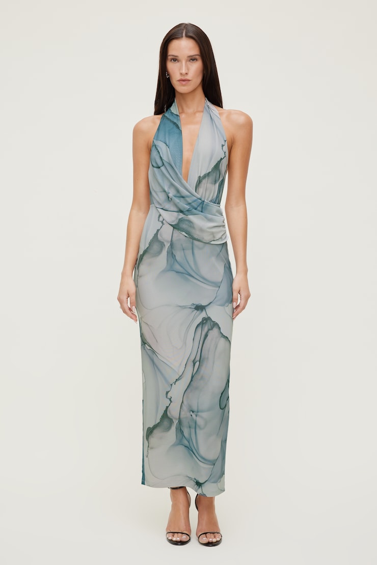 Deep Cowl Mesh Maxi Dress