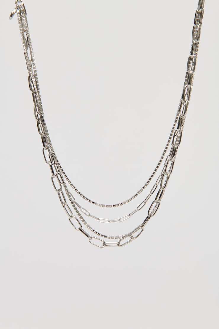 Collier en chaîne avec pierres Argent large