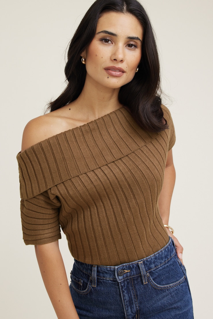 Ribbed Off Shoulder Sweater