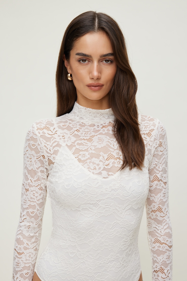 Mock Neck Lace Bodysuit Sea Salt Off White large