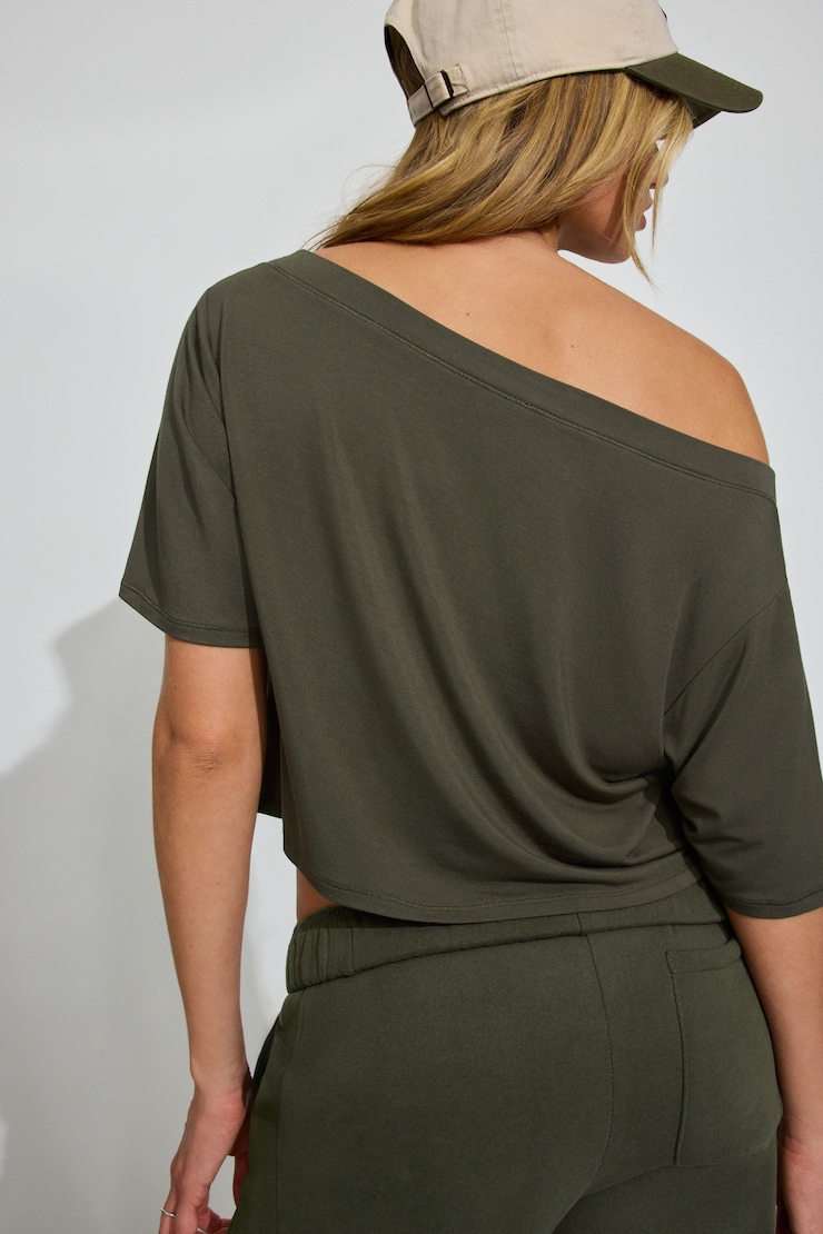 Wide Boat Neck Banded Tee