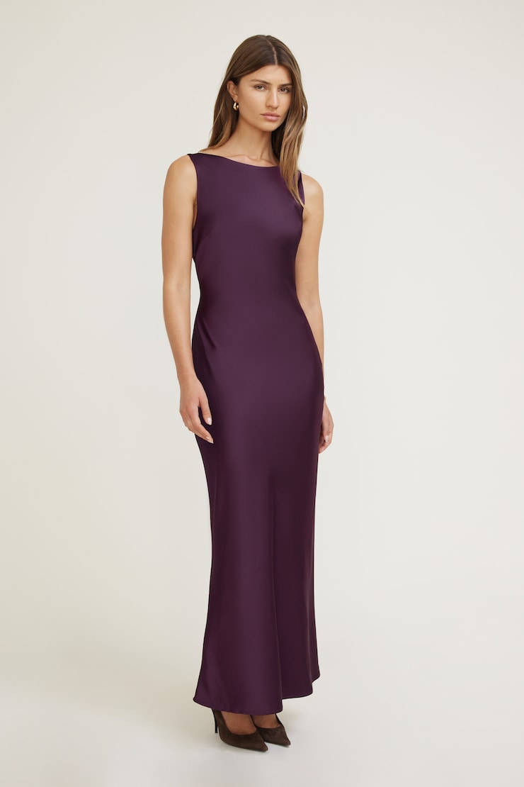 Nora Satin Maxi Slip Dress Deepest Plum Purple large