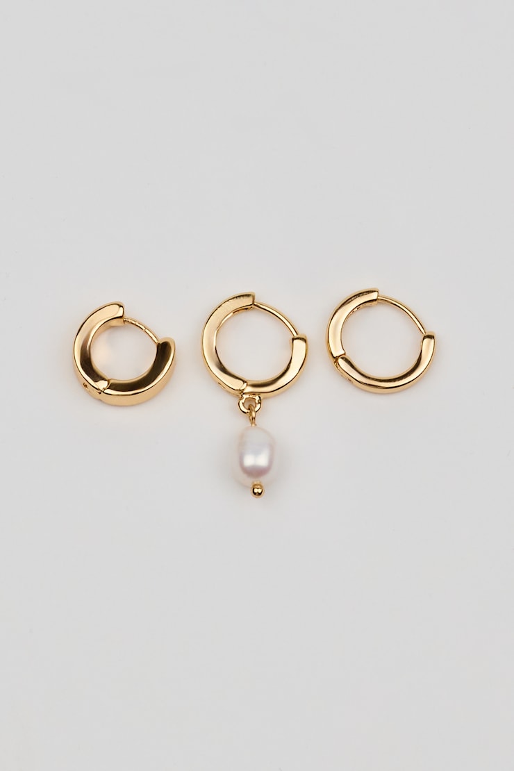 3 Pack Pearl Party Earrings, Off-White/Gold, large