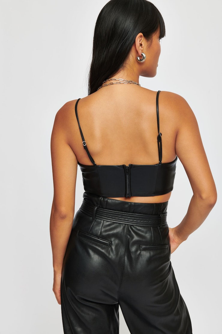 Twist-Front Faux Leather Bustier Jet Black large