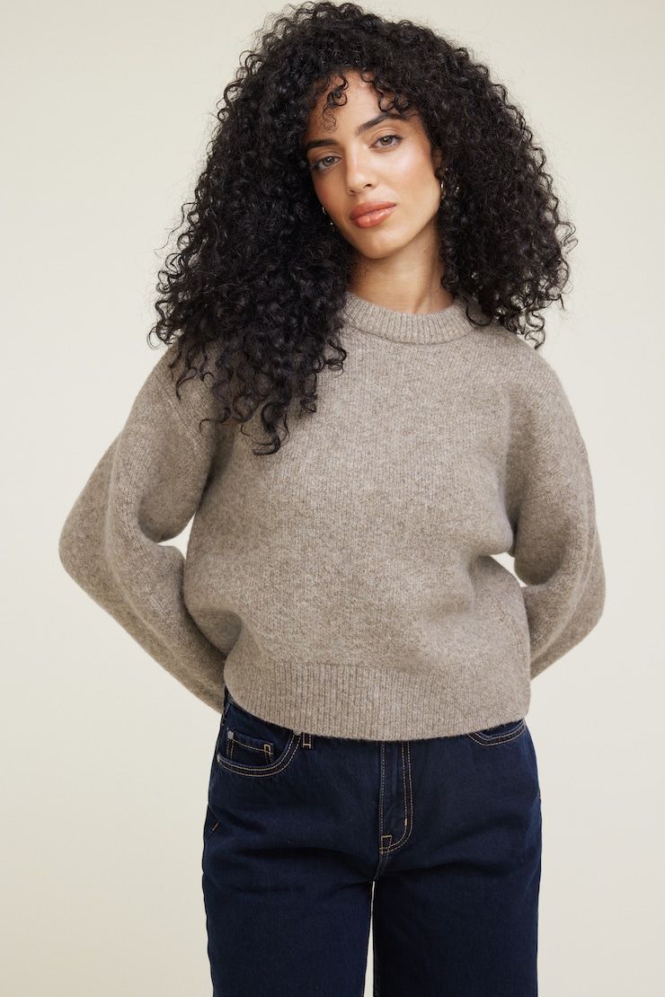 Jane Boxy Crewneck Sweater Chalet Brown Melange large