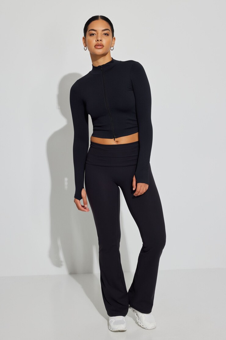 Fold Over Bootcut Legging, Jet Black, large