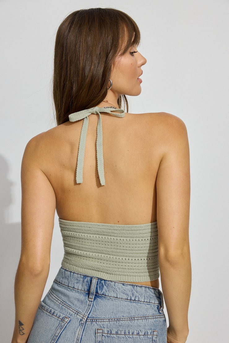 Plunge Neckline Crochet Halter Top