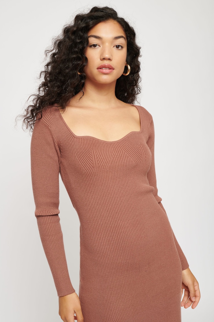 Bardot Sweater Dress Carob Brown large