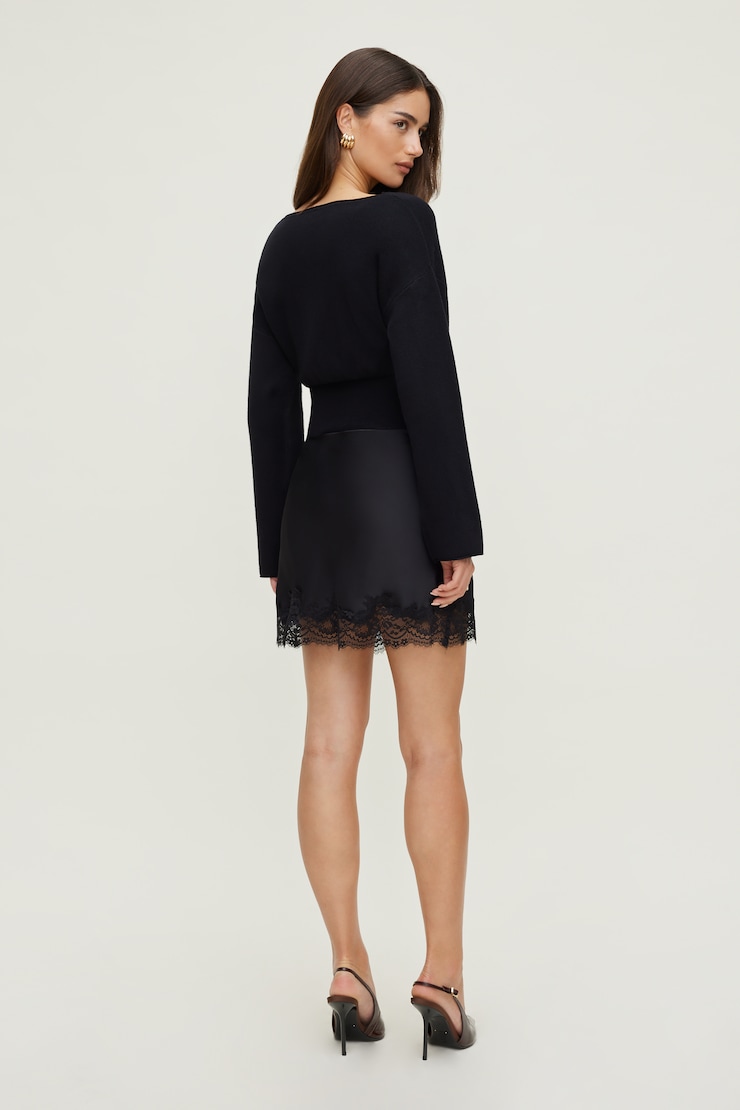 Cinched Boat Neck Sweater Jet Black large