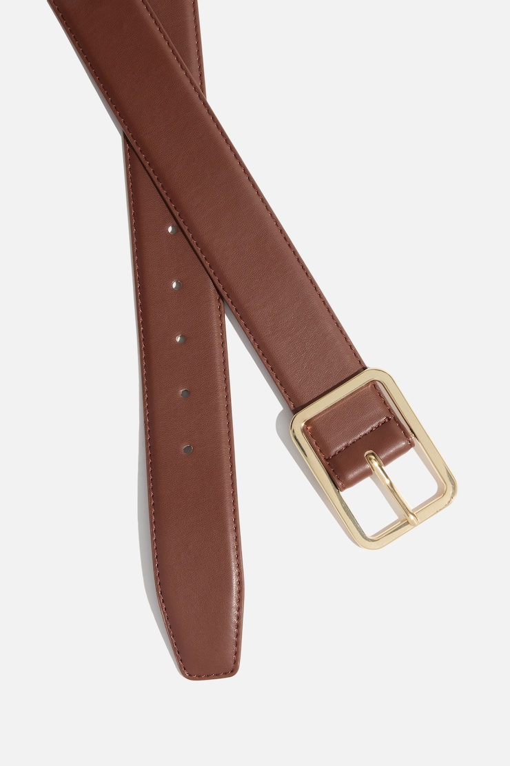 Rounded Square Faux Leather Belt Brown / Gold large