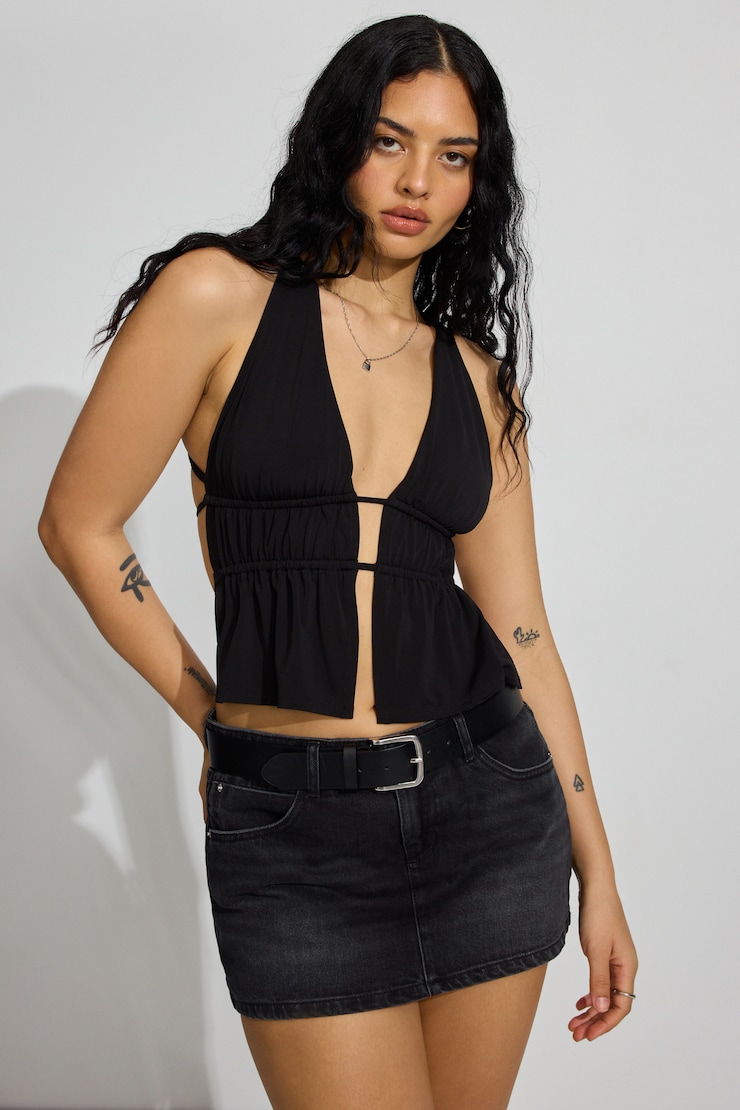 Plunge Flyaway Tank Top, Jet Black, large