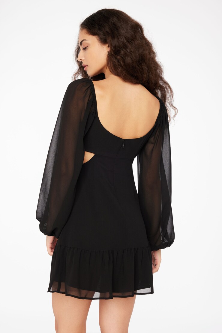Long Sleeve Cut Out Flare Mini Dress Jet Black large