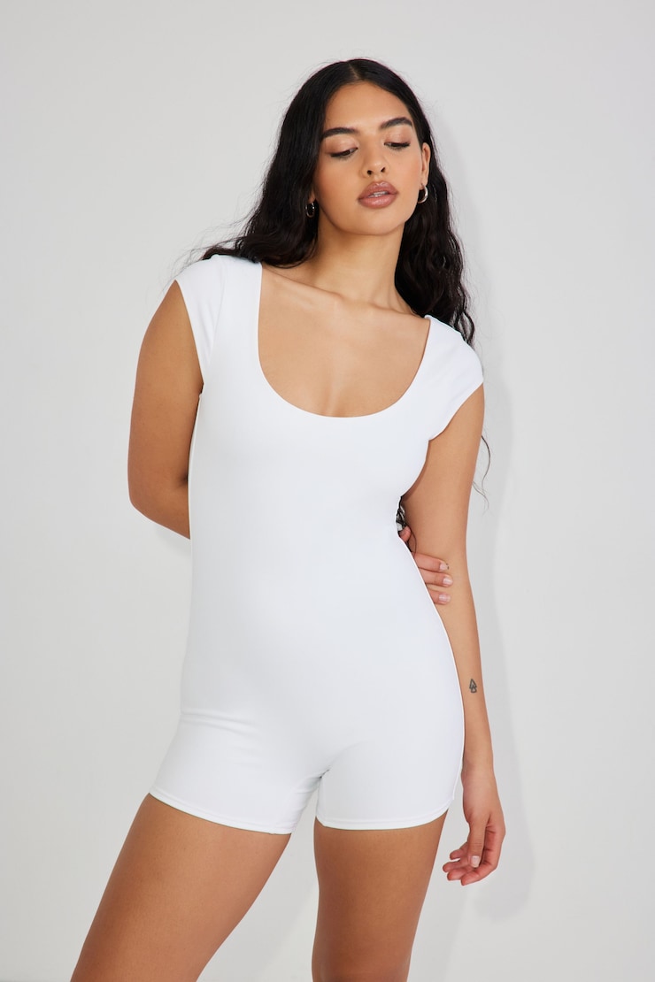 Nikki Open Back Romper, Bright White, large