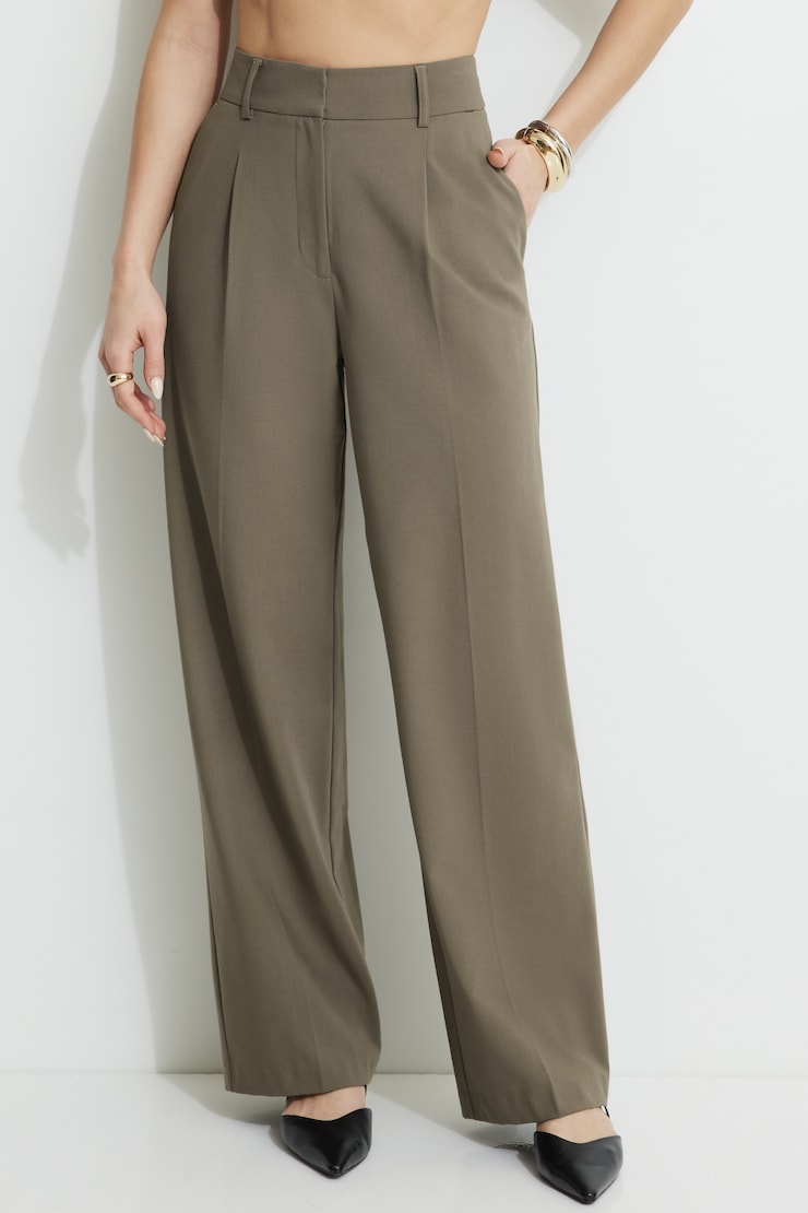 Sofia Pleated Straight Pants Northwood Khaki large