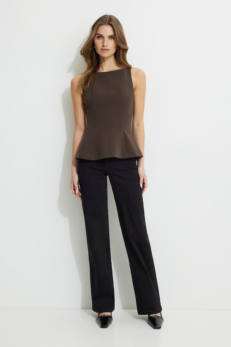 Peplum Sleeveless Blouse Brown | Dynamite
